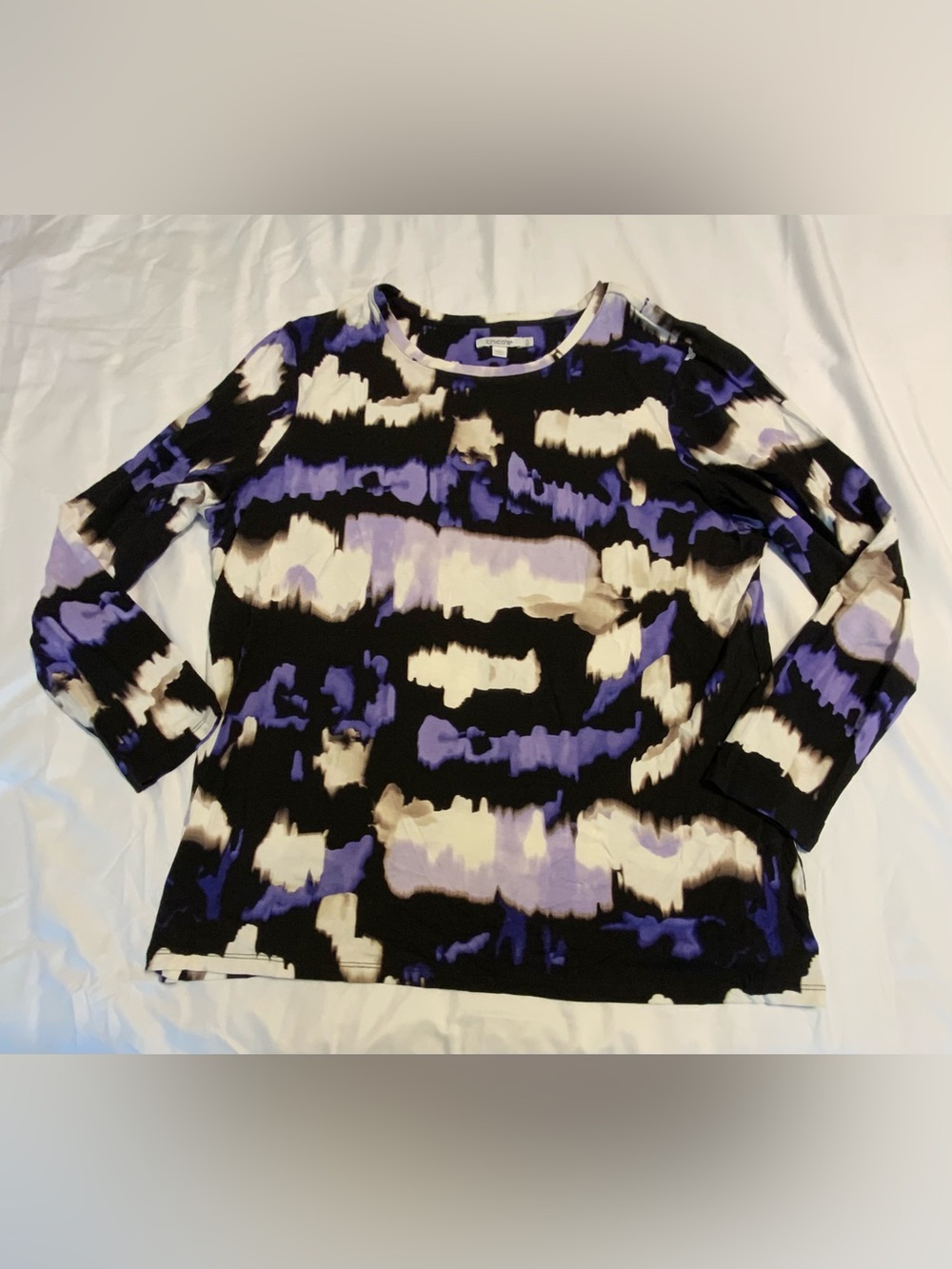 Chico's Touch of Cool Abstract Print Top Round Neck Long Sleeve Pullover Sz 3